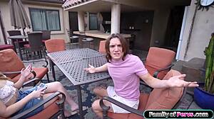 stepsis sneaks outside to deepthroat and fuck stepbro's huge cock