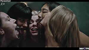 insatiable anal lesbians devour redhead in crazy orgy creampie games!