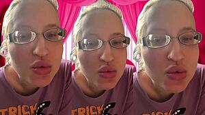 ASMR artist bursts bubblegum bubbles for headphone listeners with glasses