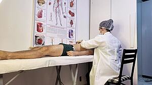 patient's cock throbs hard as nurse teases during dirty exam will you cum