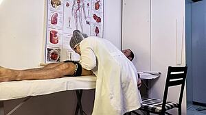 patient's cock throbs hard as nurse teases during dirty exam will you cum