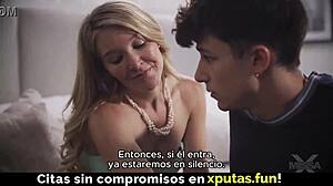 my cute blonde stepmom's lingerie hides her tight hole begging for my cock