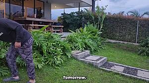 i can't resist my big-breasted brunette boss's juicy ass in the sexy garden