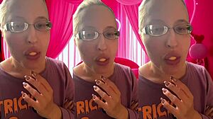 ASMR artist bursts bubblegum bubbles for headphone listeners with glasses