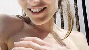 Bikini milf close up moans through oiled vibrator orgasm