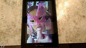 tribute cumshot blasting all over masked nympho2225's face what a rush