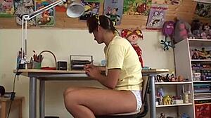 young american teen licks hairy pussy then rides old cock in socks