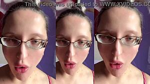 tall huge glasses fetish girl fucks with food sounds