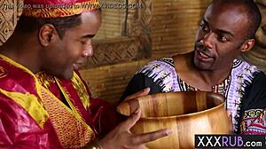 Two lingerie babes crave black monster cocks in steamy group fuck