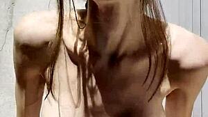 Bikini milf close up moans through oiled vibrator orgasm