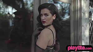 busty brunette milf rips lingerie revealing big ass hairy beaver