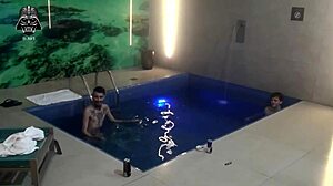Blonde Brazilian Fucked Bareback by Two Friends in Motel Pool Threesome
