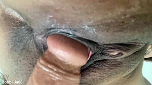 creamy ebony bobbi jo88 shaves pussy closeup dildo masturbation orgasm