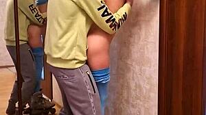 Skinny Brunette Neighbors in Leggings Get Sweaty Workout Fuck on Roller Skates