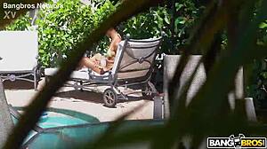 Ameena catches creeping neighbor peeking then rewards his monster black cock with shaved pussy creampie