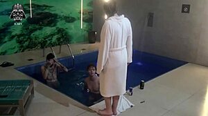 Blonde Brazilian Fucked Bareback by Two Friends in Motel Pool Threesome