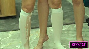 Step Mom Teaches Step Daughter Sex and Shares Cum with New Step Dad