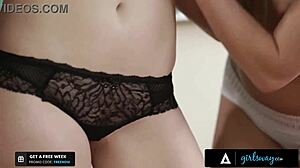 Naughty 18yo students lick teachers pussy face sit scissor in lingerie