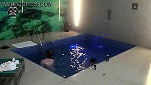 Blonde Brazilian Fucked Bareback by Two Friends in Motel Pool Threesome