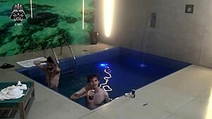 Blonde Brazilian Fucked Bareback by Two Friends in Motel Pool Threesome