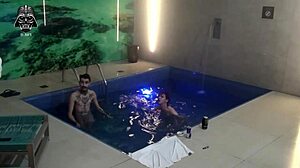 Blonde Brazilian Fucked Bareback by Two Friends in Motel Pool Threesome