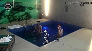 Blonde Brazilian Fucked Bareback by Two Friends in Motel Pool Threesome