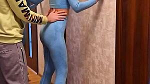 Skinny Brunette Neighbors in Leggings Get Sweaty Workout Fuck on Roller Skates