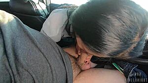 Hey slutty coworker, suck that cock in car and swallow every drop!