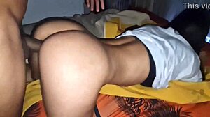 horny latina college puta loves hard doggy creampie from young couple.