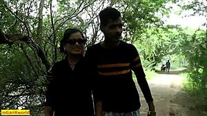 Chubby Indian Bhabhi Bent Over Outdoor for Rough Desi Doggy with Big Black Cock in Fat Pussy