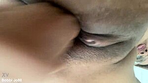 creamy ebony bobbi jo88 shaves pussy closeup dildo masturbation orgasm