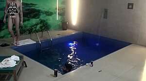 Blonde Brazilian Fucked Bareback by Two Friends in Motel Pool Threesome