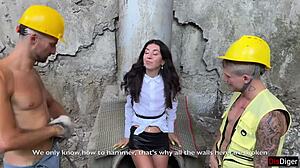 Hardcore orgy in abandoned house 3 guys bang 1 girl every way