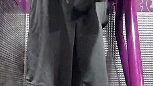 yo that machine workout in dorm gets athletic brunette super sweaty