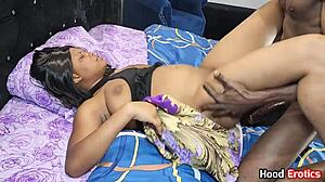 Long black monster cock wakes her for missionary pounding