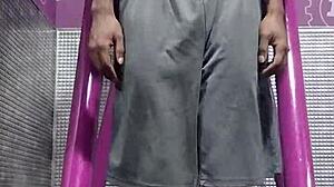 yo that machine workout in dorm gets athletic brunette super sweaty