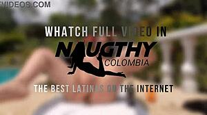 Beautiful latina teases huge ass and big pussy poolside in solo outdoor play