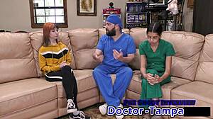nurse ditria rose in latex gloves examines patient pov deeply