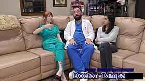 nurse ditria rose in latex gloves examines patient pov deeply