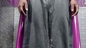 yo that machine workout in dorm gets athletic brunette super sweaty