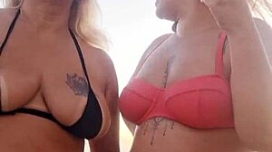 talking dirty on beach with slutty friend then popping young guy's cherry
