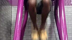 yo that machine workout in dorm gets athletic brunette super sweaty