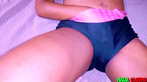 horny ebony girlfriend fingers shaved pussy for you pov