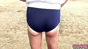 slut sneaks outdoors in girl's bloomer for secret anal masturbation frenzy