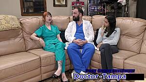 nurse ditria rose in latex gloves examines patient pov deeply