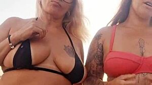 talking dirty on beach with slutty friend then popping young guy's cherry