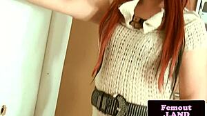 Redheaded Tranny Chick Jerks Long Dick with Toys in First Solo