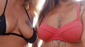 talking dirty on beach with slutty friend then popping young guy's cherry