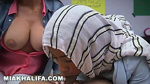 Mia Khalifa teaches friend to deepthroat her huge tits out