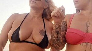 talking dirty on beach with slutty friend then popping young guy's cherry